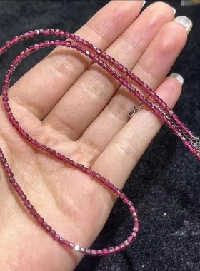天然酒红石榴石方糖锁骨项链 两圈手链 小颗粒方块代发