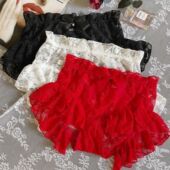 花仙子女士法式 女 蝴蝶结网纱透明棉裆内裤 蕾丝性感三角裤 高腰大码