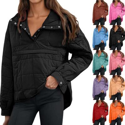 Womens Quilted Pullover Puffer Jacket Winter Warm Oversized