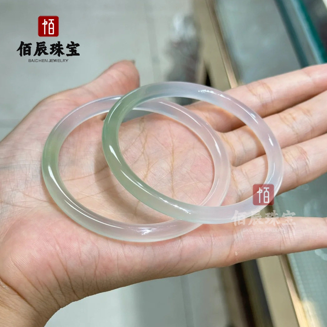 半山半水叮当镯细圆条半山黛天然玉髓玛瑙手镯子新中式美人条礼物