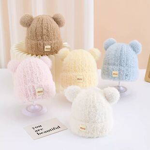 婴儿帽子秋冬季毛线帽韩版男童女宝宝珊瑚绒可爱保暖加绒防风套头