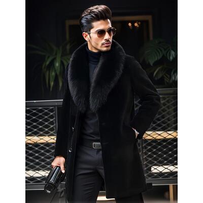 Men's Fashionable Black High Quality Faux Fur Winter Coat