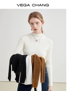 VEGA CHANG2025秋季半高领加厚仿貂绒针织衫打底衫017680