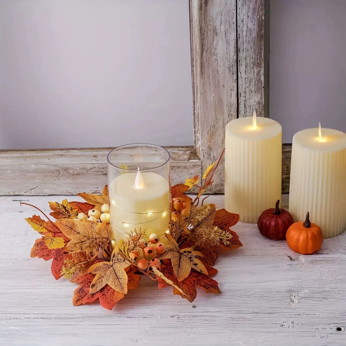 1pc Autumn Harvest Christmas Candle Holder Decor Faux Maple