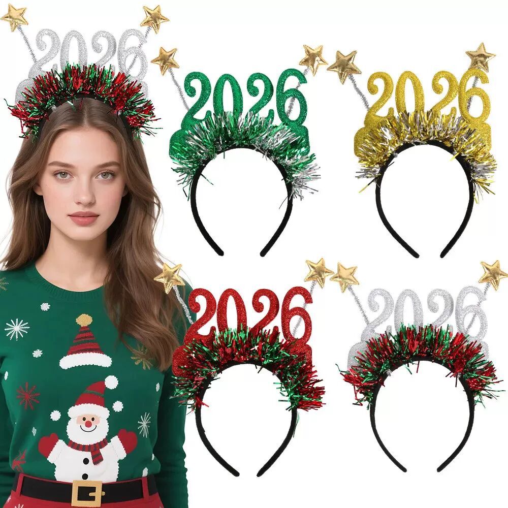 2026 Christmas Star Color Strip Headband New Year's Eve Digi