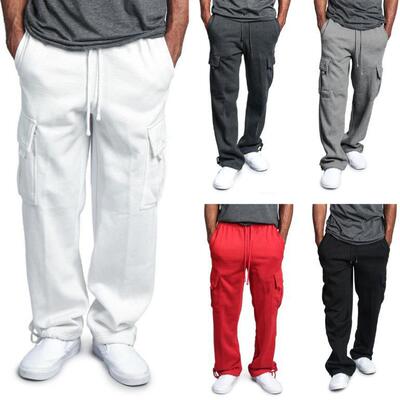 Men's Heavyweight Fleece Cargo Sweatpants Baggy Sweat Pants