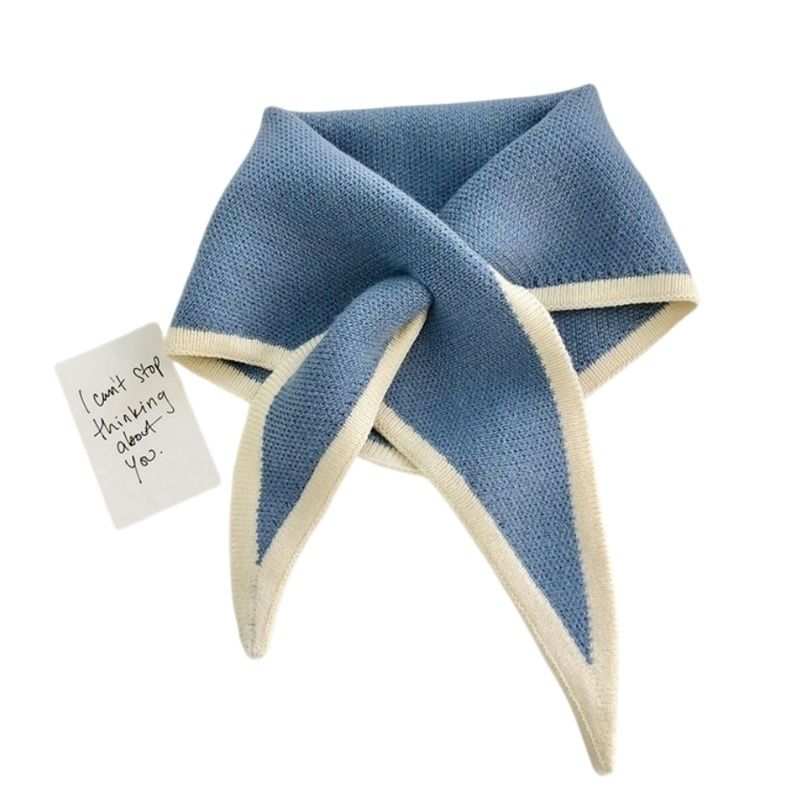 围巾短款小型小围脖女春秋薄款三角巾百搭交叉针织围巾冬季护颈椎