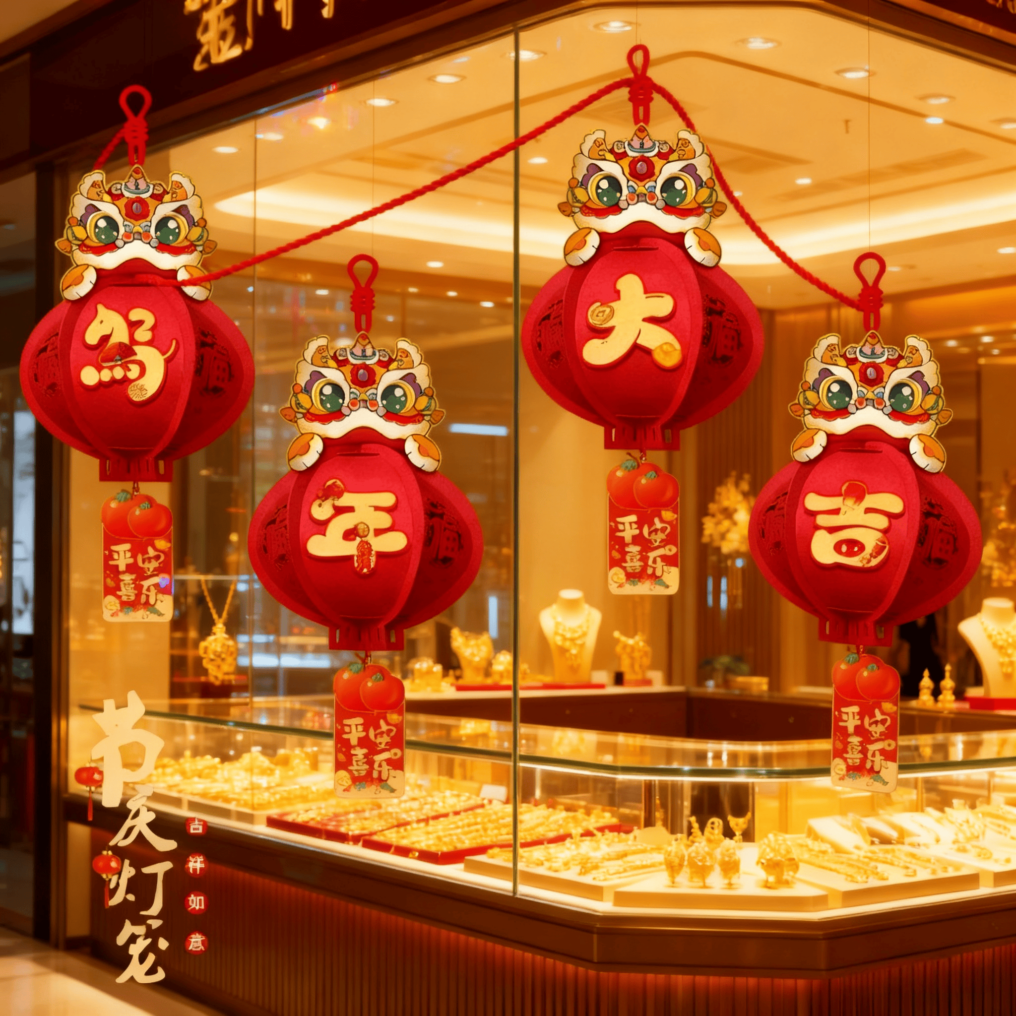 开门红场景布置2026年元旦氛围灯笼气氛挂饰银行厅堂装饰保险公司