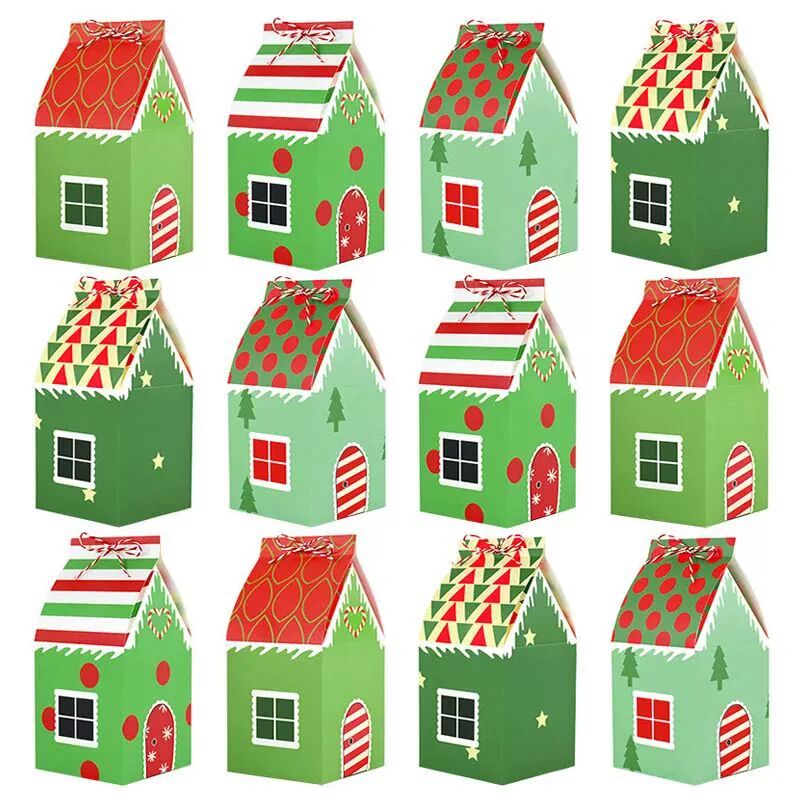 4/12pcs House Shape Christmas Gift Box Candy Cookie Packagin