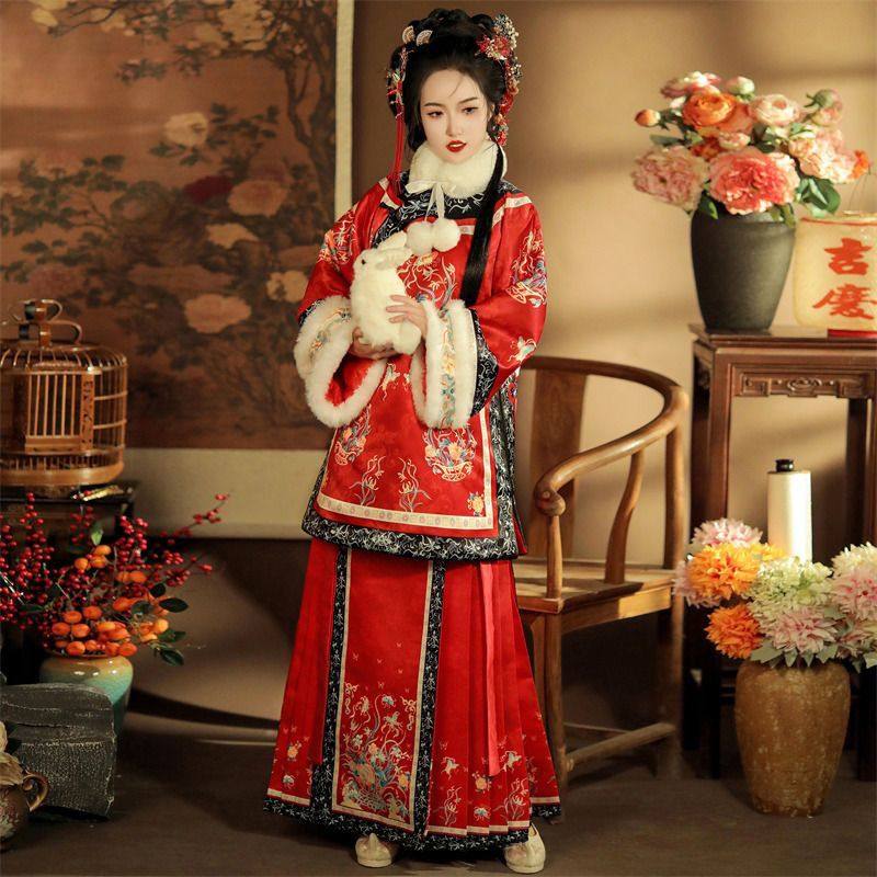 加绒加厚【晚碟】清汉女冬款斜襟立领复古风少奶奶媒婆印花马面裙,女装/女士精品,汉服套装,淘宝优惠券,粉丝福利购,淘宝优惠卷