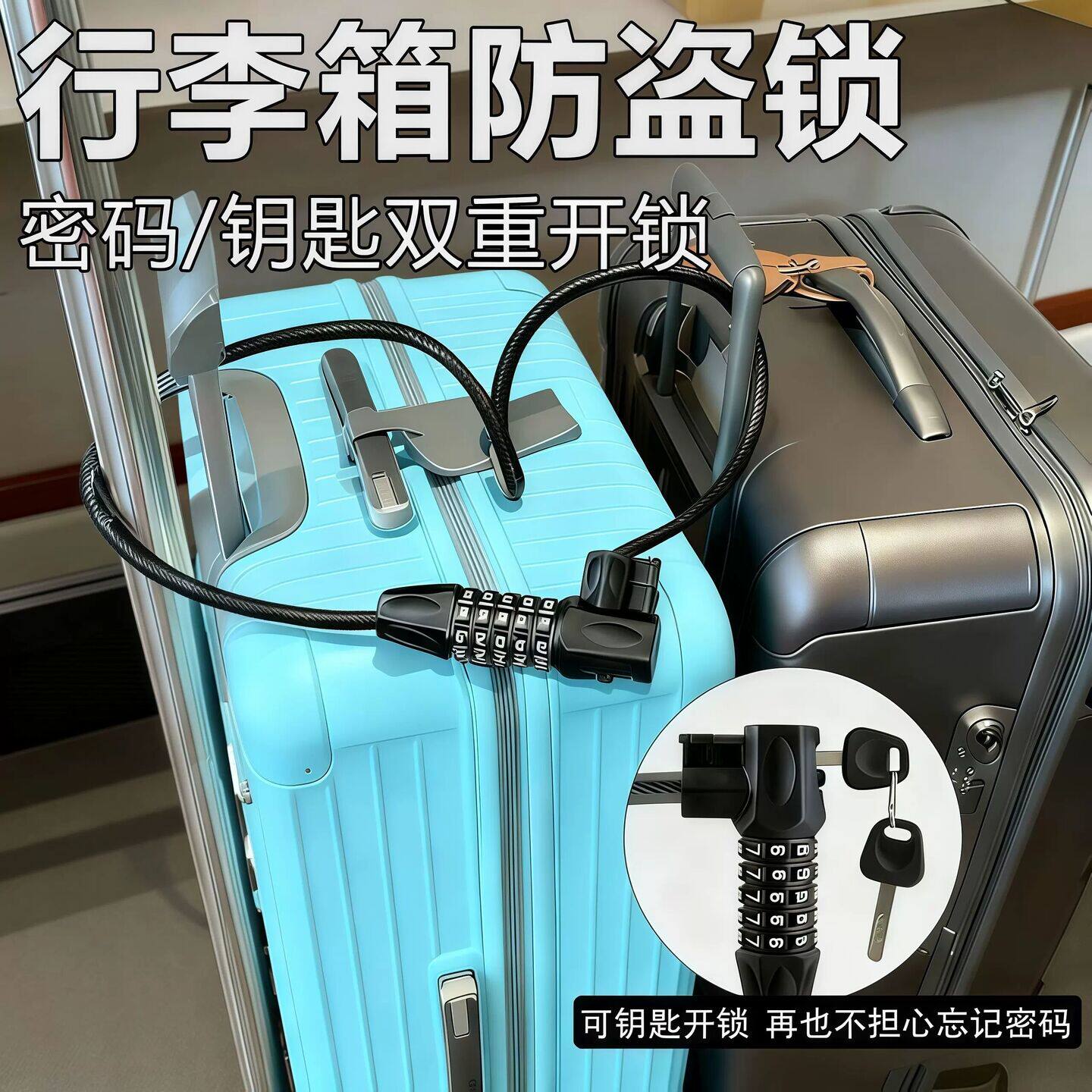 欧洲行李防盗锁出国旅游行李箱锁火车高铁防盗绳链防丢钥匙密码锁