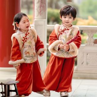 新款汉服冬装女童宝宝加厚冬季套装儿童中式拜年周岁过年唐装礼服