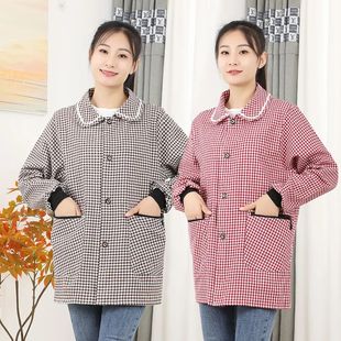 拉链双兜围裙正穿上衣长袖系扣罩衣家用厨房干活上班耐脏工作服装