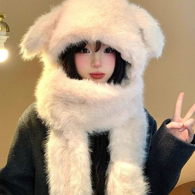 闪电小狗绒耳帽围巾手套三件套