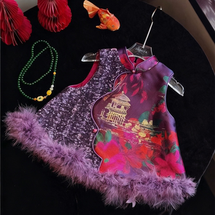 冬季新款女童唐装中式国风背心马甲喜庆年服女童汉服儿童秋冬古风