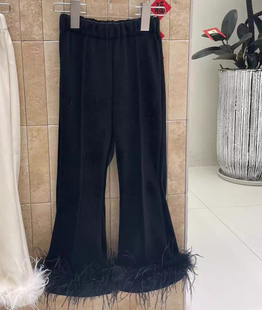 女童洋气加绒小喇叭裤冬季新款小童宝宝加厚毛边修身长裤子儿童