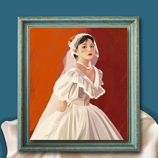 结婚新婚礼物送新人纪念日情侣闺蜜朋友生日定制创意油画风装 裱画