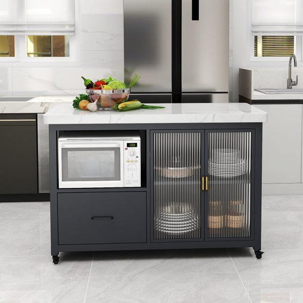 北欧现代开放式大理石厨房中岛料理台铁艺餐桌吧台桌餐边柜可移动