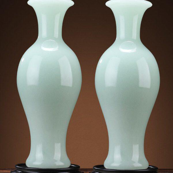 青汉白玉精美玉石花瓶摆件插花器皿简约家用创意家居客厅装饰品