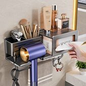免打孔吹风机置物架卫生间电吹风挂架浴室牙刷架子吹风筒收纳支架