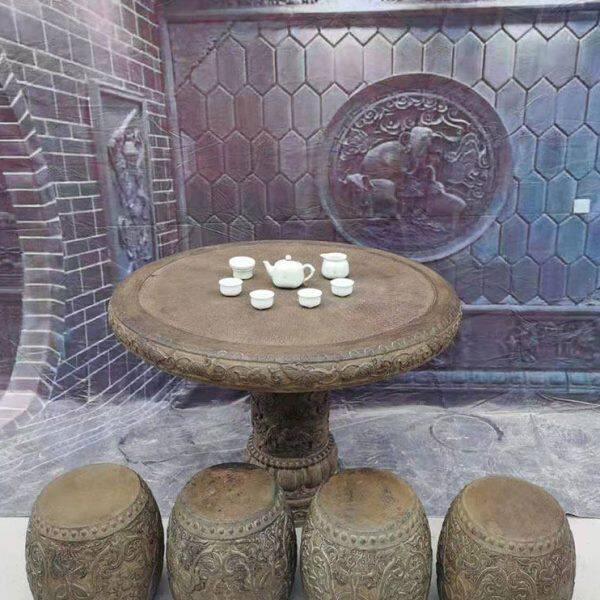 石桌石凳庭院一套户外休闲仿古青石石头桌子家用阳台石雕茶台摆件