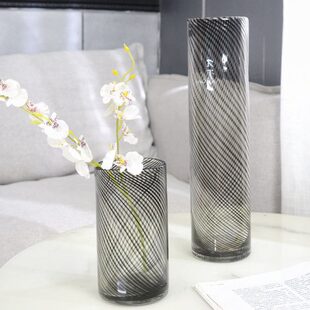 直筒透明玻璃花瓶圆柱形圆筒高黑色简约现代客厅软装样板房花樽