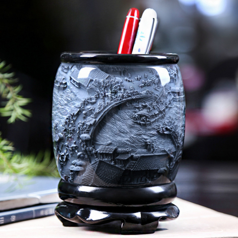 旋转笔筒创意时尚可爱办公室桌面高档装饰品摆件T艺术实用礼品定