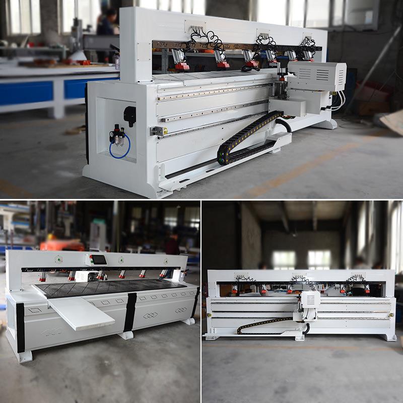 全自动柜门打孔板式家具三合一双头拉米诺隐形件红外线激光侧孔机