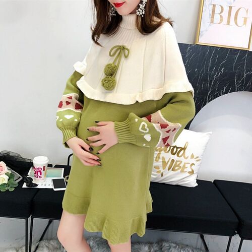 孕妇秋冬装套装洋装网红时尚新款针织毛衣中长版辣妈打底衫冬季
