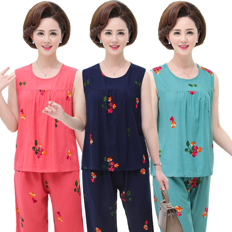 棉绸睡衣女妈妈夏季人造棉套装中老年人无袖绵绸可外穿家居服薄款,女士内衣/男士内衣/家居服,睡衣/家居服套装,淘宝优惠券,粉丝福利购,淘宝优惠卷