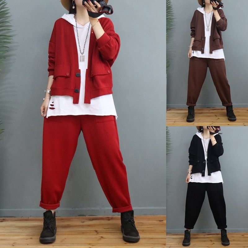 时尚外套哈伦裤两件套女2021秋冬新款宽松显瘦减龄棉质休闲套装潮,女装/女士精品,时尚套装,淘宝优惠券,粉丝福利购,淘宝优惠卷