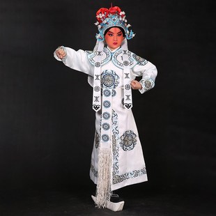 儿童团花箭衣京剧越剧戏曲服装剑衣武生武将演出戏服古装白色箭衣