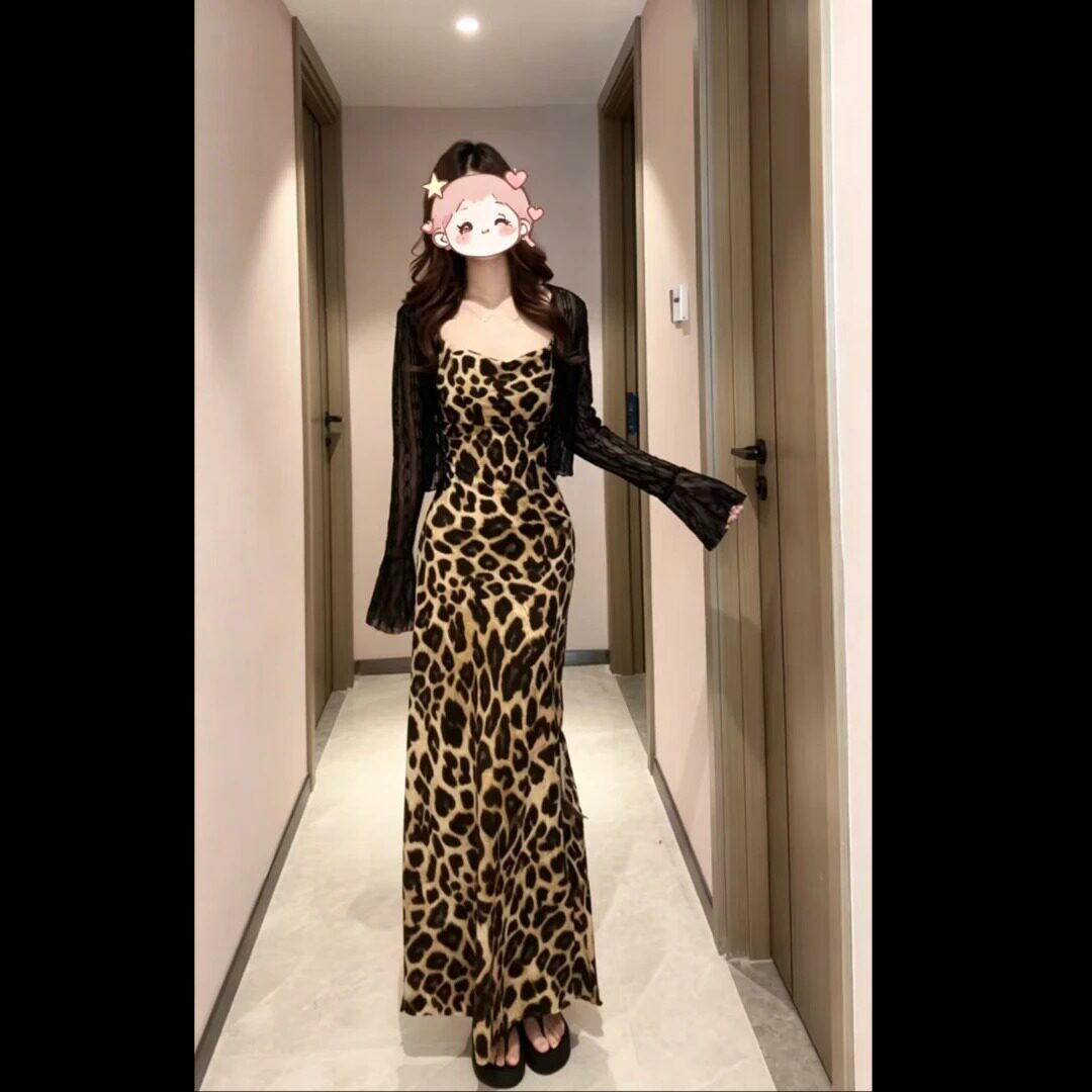 辣妹豹纹露背吊带夏季内搭气质御姐修身包臀连衣裙