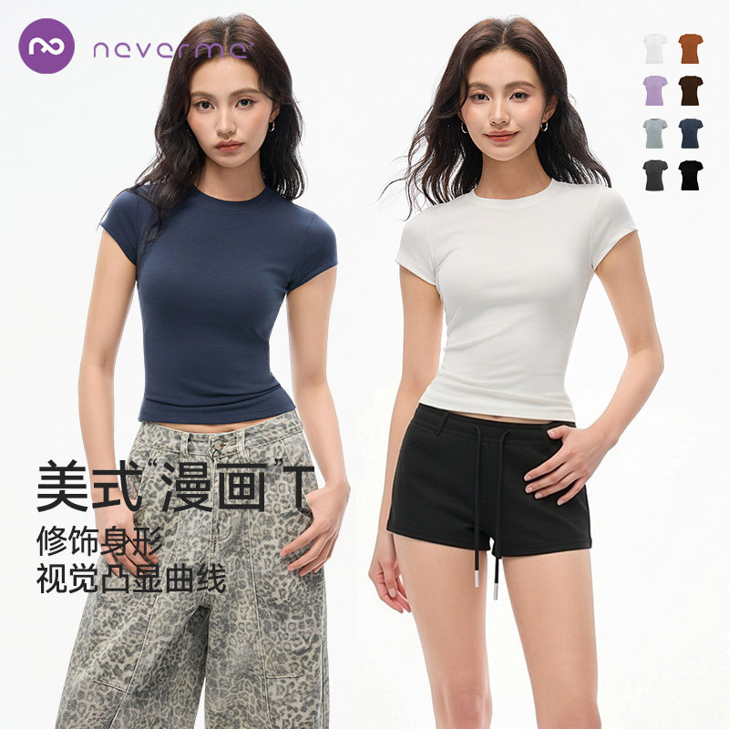 neverme修身纯色运动短袖日常休闲健身女款图片