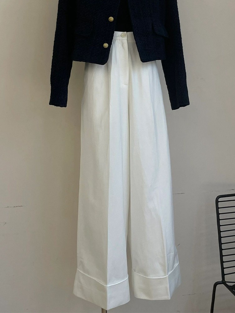 设计感小众韩系白色高腰直筒裤女夏季新款百搭显瘦垂感阔腿裤子潮,女装/女士精品,大码裤装,淘宝优惠券,粉丝福利购,淘宝优惠卷