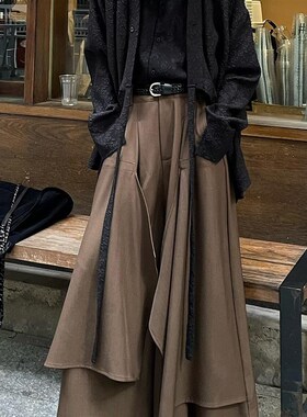 以休眠 复古小众不规则拼接设计山本耀司风阔腿裙裤宽松西裤裤裙