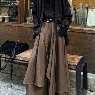 以休眠 复古小众不规则拼接设计山本耀司风阔腿裙裤宽松西裤裤裙