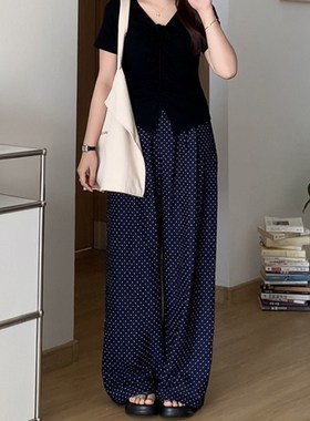 微胖的喵喵 大码女装梨形mm初夏穿搭休闲显瘦高腰波点阔腿裤 2190