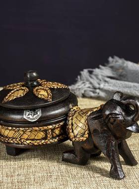 泰国创意烟灰缸客厅家用实木个性大象烟灰缸摆件木质复古木雕烟缸