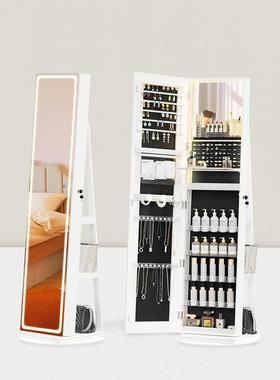 现代简约实木穿衣镜旋转落地全身镜柜家用试衣镜子收纳储物首饰柜