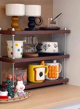 架子kzi德国工位桌面古风实木茶杯架T4办公收纳书架隔层新中包邮