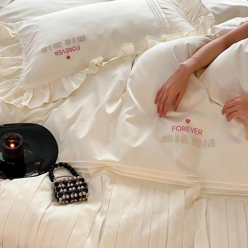 高档法式浪漫风A类120支澳棉四件套蕾丝花边柔软亲肤透气高级床笠