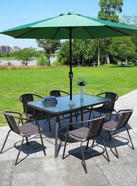 户外桌椅带伞组合庭院露天花园桌椅三件套家用室外休闲阳台小桌椅