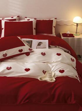 中式婚庆大红色结婚四件套婚床新婚床单被套婚房喜被床上用品