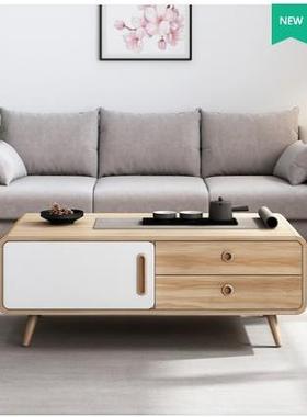 北欧茶几简约现代日式茶几榻榻米实木圆角茶几电视柜组合客厅桌