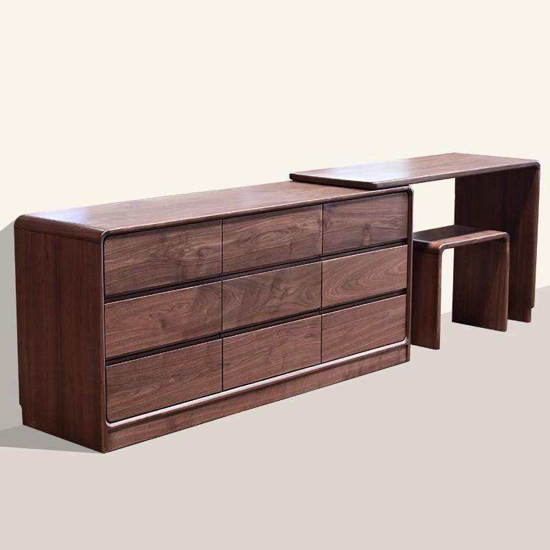 北美黑胡桃木全实木梳妆台九斗柜一体化妆柜卧室简约可移动收纳柜