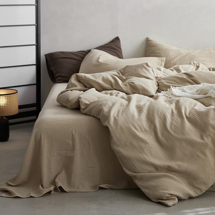 极简A类母婴级双层纱四件套100全棉美德拉色系家用床单笠被罩枕套