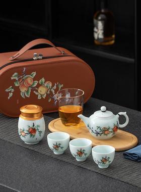 事事如意便携式功夫旅行茶具套装户外露营快客杯一壶三杯