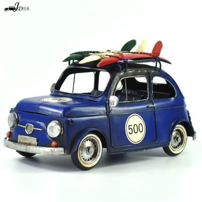 手工铁艺1968蓝色菲亚特模型 酒吧装饰品金属工艺品欧式家居软装