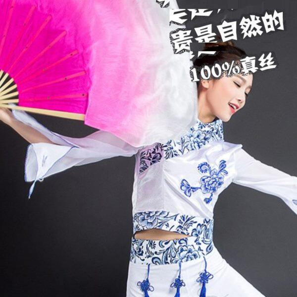 真丝舞蹈扇秧歌加长大胶州双面古典渐变色风酥雨忆原版跳舞扇专业